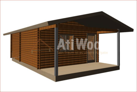 Casa de madera modelo Tegueste vista exterior con porche lateral