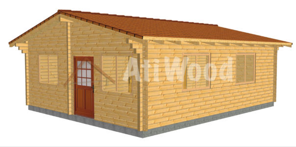 Casa de madera modelo Gáldar vista exterior con cubierta inclinada
