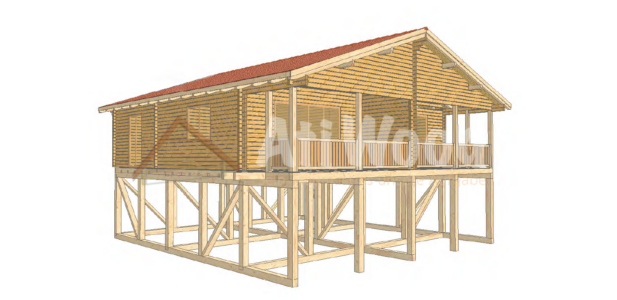Casa de madera modelo Breña Alta elevada sobre estructura
