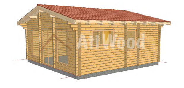 Casa de madera modelo Tui con cubierta tradicional