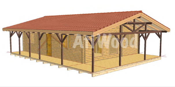 Casa de madera modelo La Orotava fachada exterior con terraza cubierta