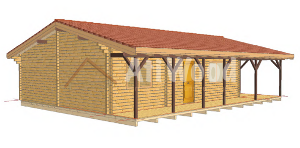 Casa de madera modelo La Orotava vista exterior con porche cubierto