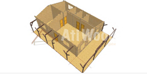 Casa de madera modelo La Orotava vista superior con cubierta inclinada