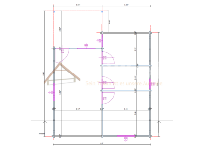 Plano de casa de madera modelo Valença con distribución interior
