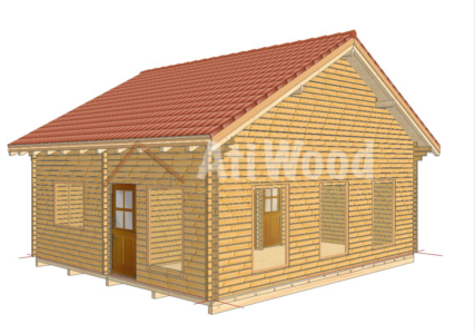 Vista exterior frontal de casa de madera modelo Aveiro