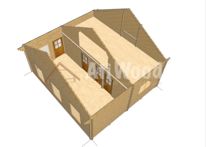 Distribución interior 3D de casa de madera modelo Aveiro