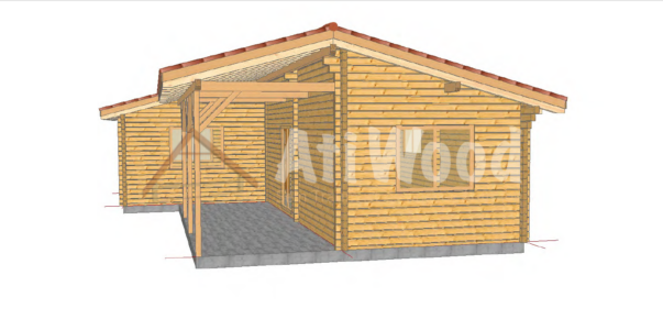 Vista lateral de casa de madera modelo Minho