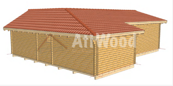 Casa de madera modelo Mogán fachada lateral con tejado de teja