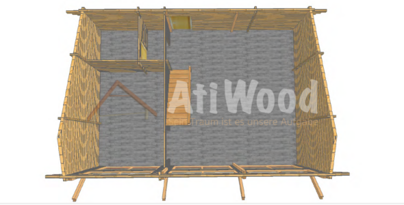 Casa de madera modelo Moya vista superior con cubierta inclinada