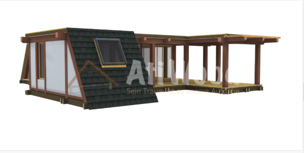 Casa de madera modelo La Laguna vista exterior con porche