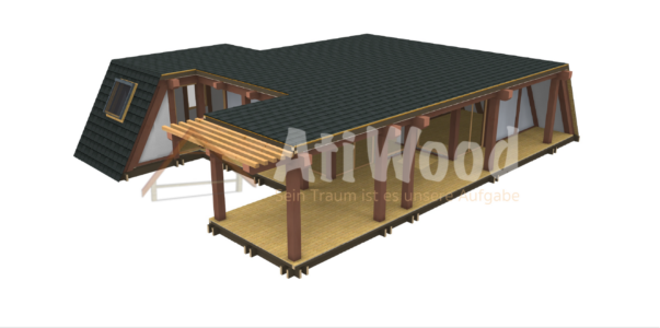 Casa de madera modelo La Laguna terraza cubierta para clima de Tenerife