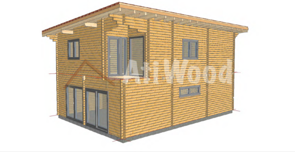 Casa de madera modelo Tacoronte fachada exterior con estructura de madera