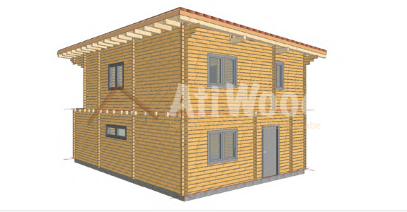 Casa de madera modelo Tacoronte vista exterior con cubierta inclinada