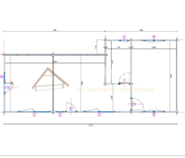 Plano de casa de madera modelo Arona con distribución orientativa