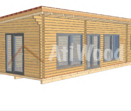 Casa de madera modelo Arona fachada exterior con grandes ventanales