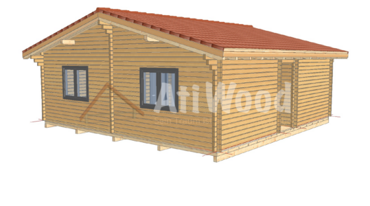 Fachada principal de casa de madera modelo La Palma