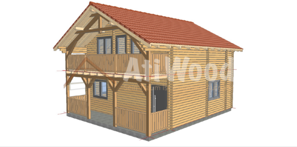 Casa de madera modelo Tejeda fachada exterior con balcón