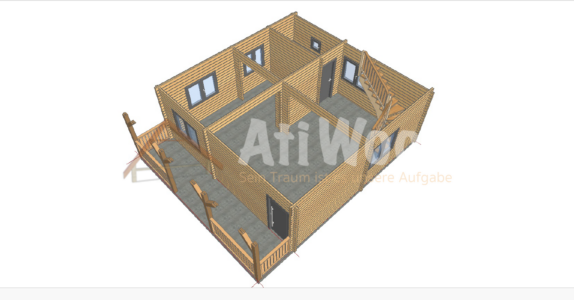 Casa de madera modelo Tejeda vista superior de estructura de madera