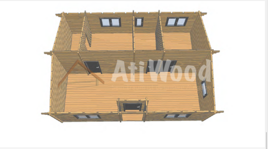 Casa de madera modelo Costa Adeje vista superior con cubierta inclinada