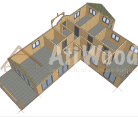 Distribución 3D de casa de madera modelo El Sauzal