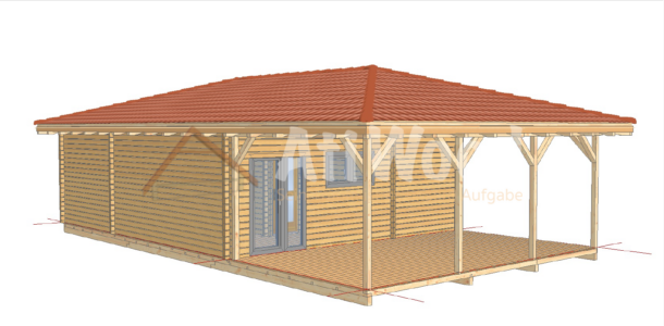 Casa de madera modelo Telde fachada exterior con terraza cubierta