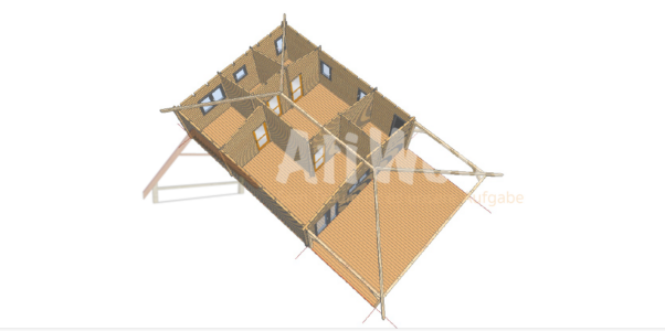 Casa de madera modelo Telde vista superior con cubierta inclinada