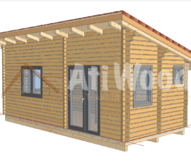 Fachada principal de casa de madera modelo Sierra