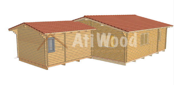 Casa de madera modelo Candelaria vista exterior con cubierta de teja
