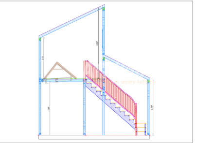 Sección técnica de casa de madera modelo Firgas con escalera interior