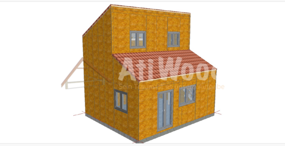 Casa de madera modelo Firgas vista exterior con cubierta inclinada