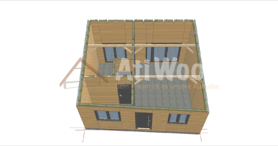Casa de madera modelo Antigua vista superior con cubierta de teja