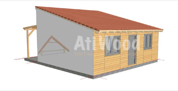 Casa de madera modelo Antigua fachada lateral de dos plantas