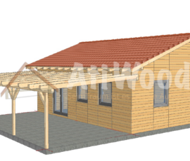 Casa de madera modelo Tacoronte fachada exterior con terraza cubierta