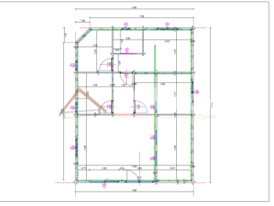 Plano de casa de madera en Santa Brígida con habitaciones, baño y salón