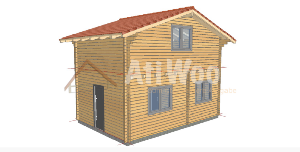 Casa de madera modelo Valleseco fachada exterior con tejado inclinado