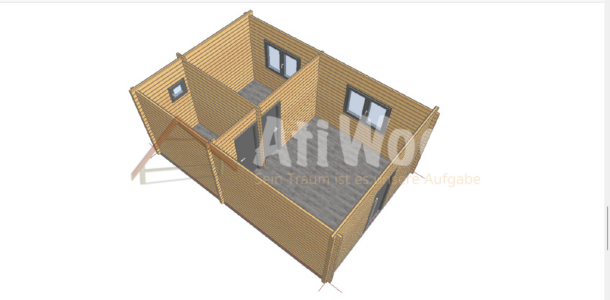 Casa de madera modelo Valleseco vista exterior con cubierta inclinada