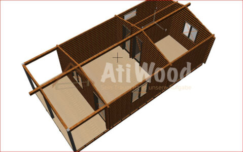 Vista 3D interior de casa de madera modelo Tegueste